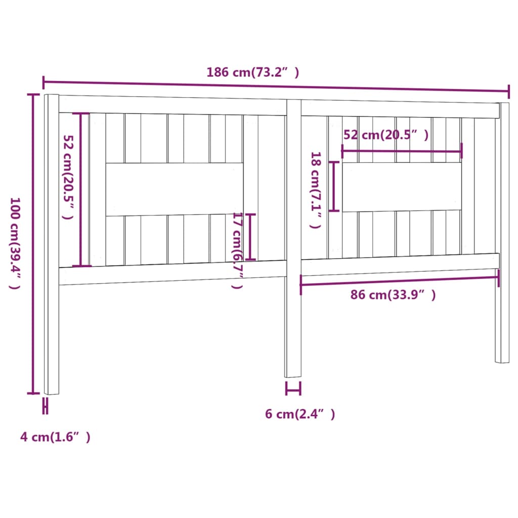 vidaXL Cabecero madera maciza de pino gris 186x4x100 cm