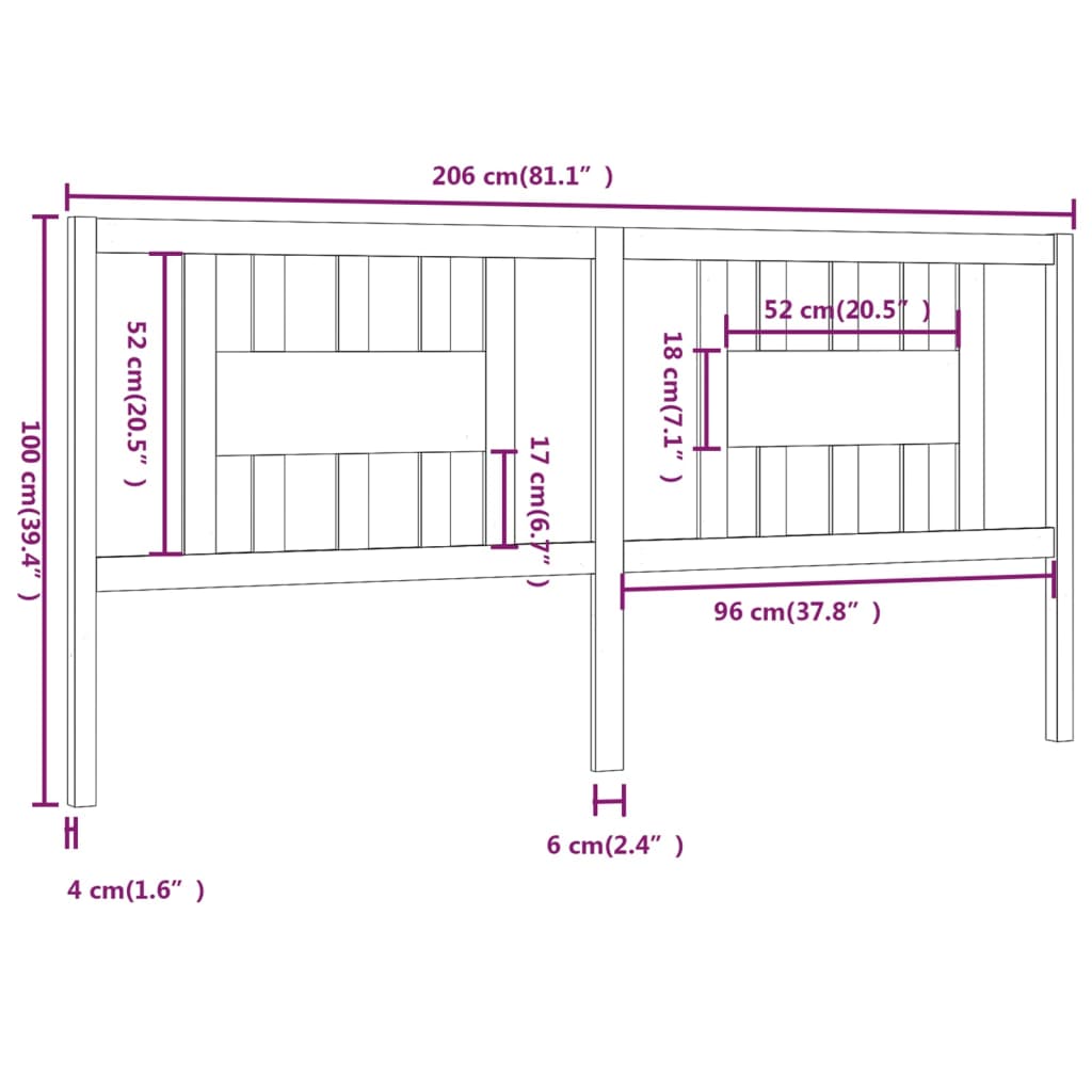 vidaXL Cabecero madera maciza de pino marrón miel 206x4x100 cm