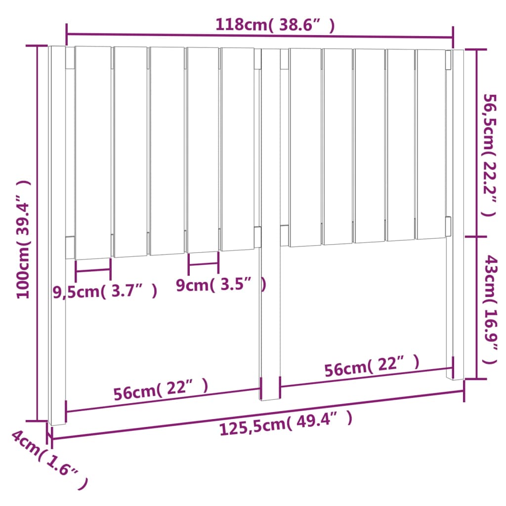 vidaXL Cabecero de cama madera maciza de pino 125,5x4x100 cm