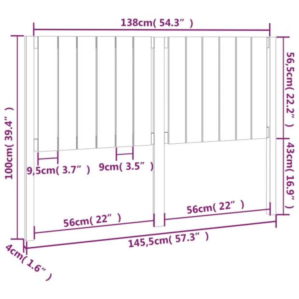 vidaXL Cabecero de cama madera maciza de pino blanco 145,5x4x100 cm