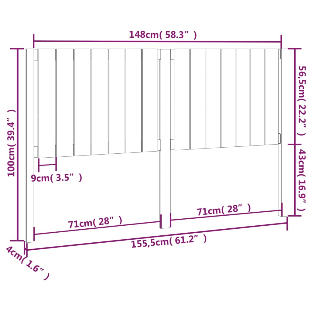 vidaXL Cabecero de cama madera maciza de pino blanco 155,5x4x100 cm