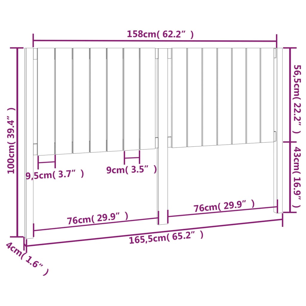 vidaXL Cabecero de cama madera maciza de pino blanco 165,5x4x100 cm