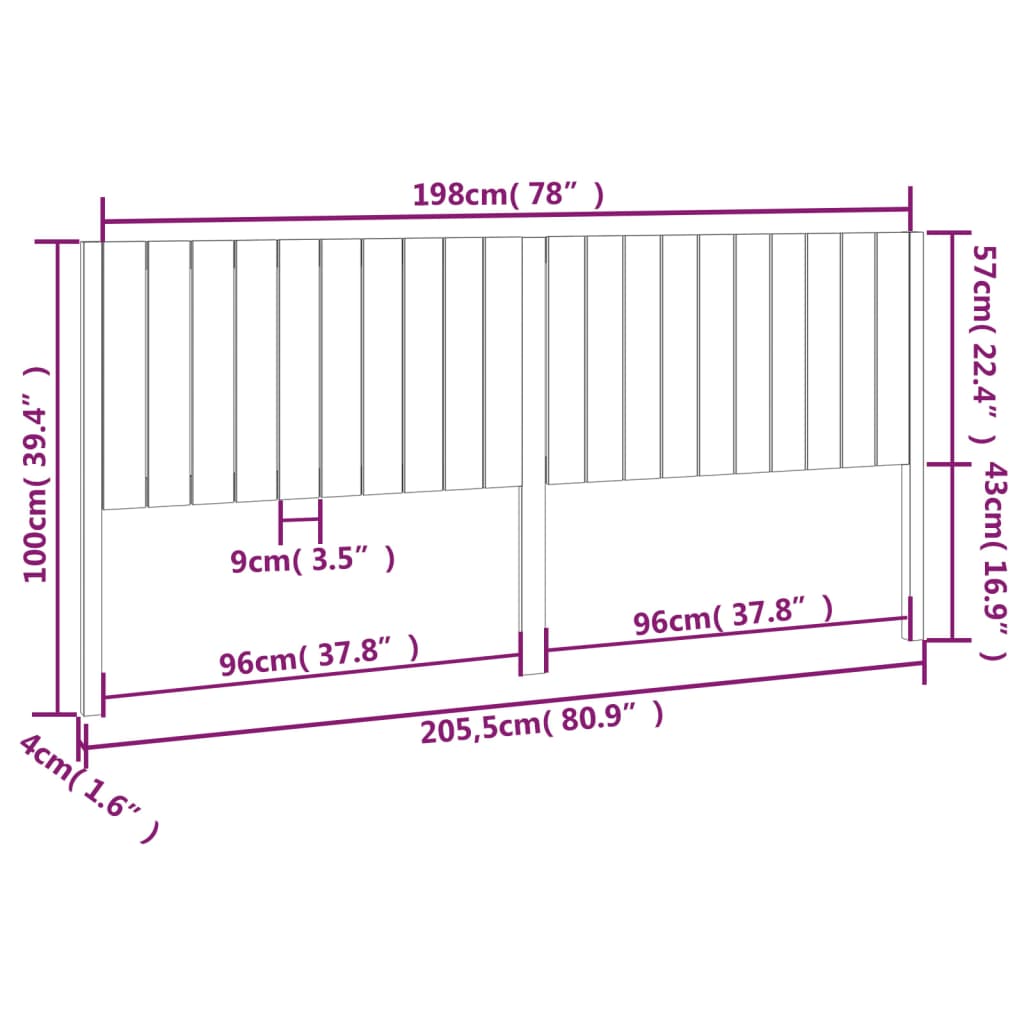 vidaXL Cabecero de cama madera maciza de pino blanco 205,5x4x100 cm