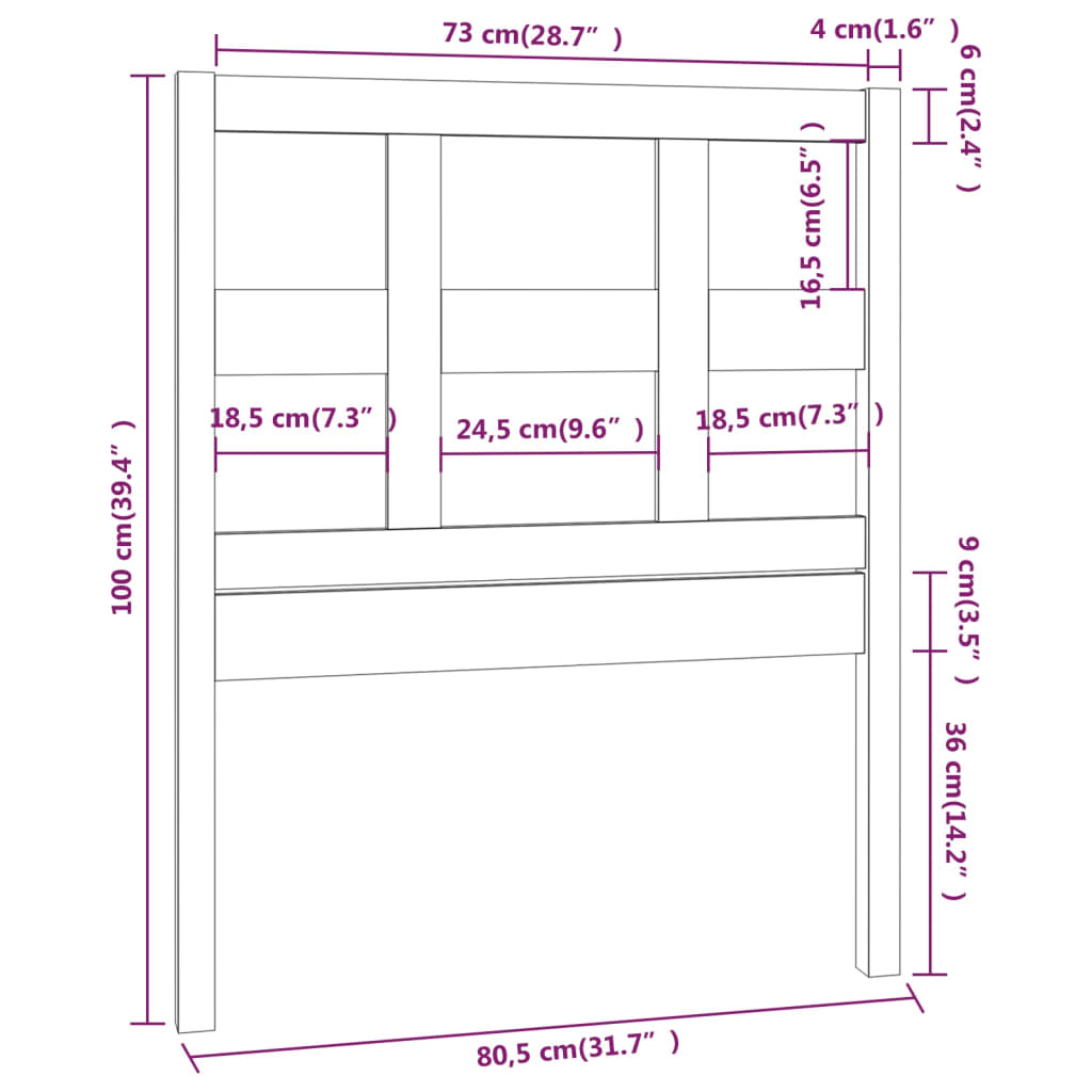 vidaXL Cabecero de cama madera maciza de pino gris 80,5x4x100 cm