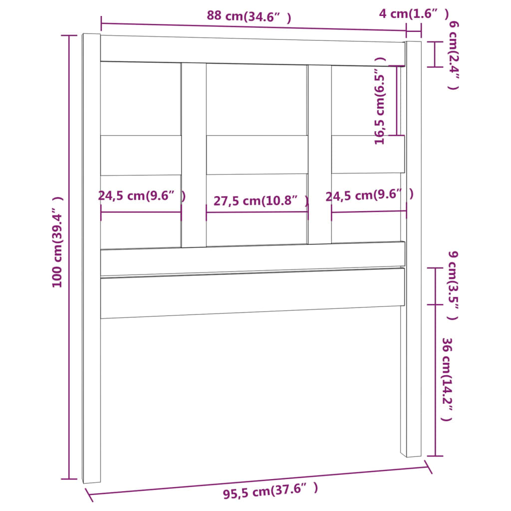 vidaXL Cabecero de cama madera maciza de pino negro 95,5x4x100 cm