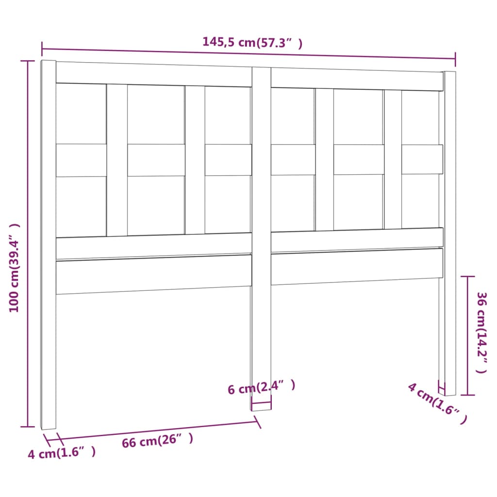 vidaXL Cabecero de cama madera maciza de pino gris 145,5x4x100 cm