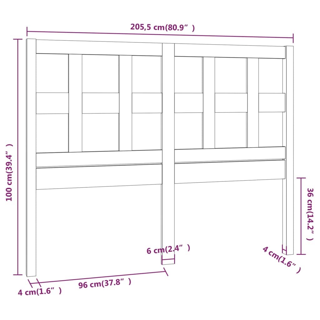 vidaXL Cabecero de cama madera maciza de pino 205,5x4x100 cm