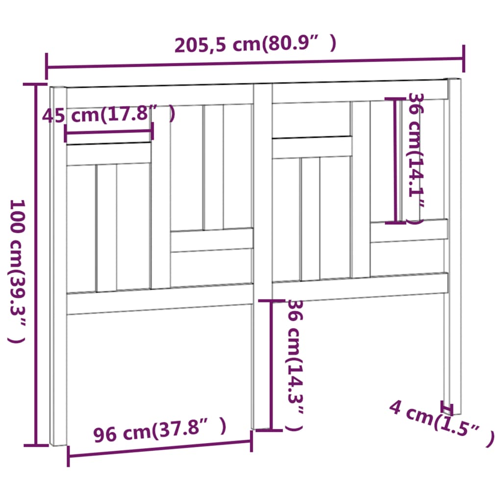 vidaXL Cabecero de cama madera maciza de pino 205,5x4x100 cm