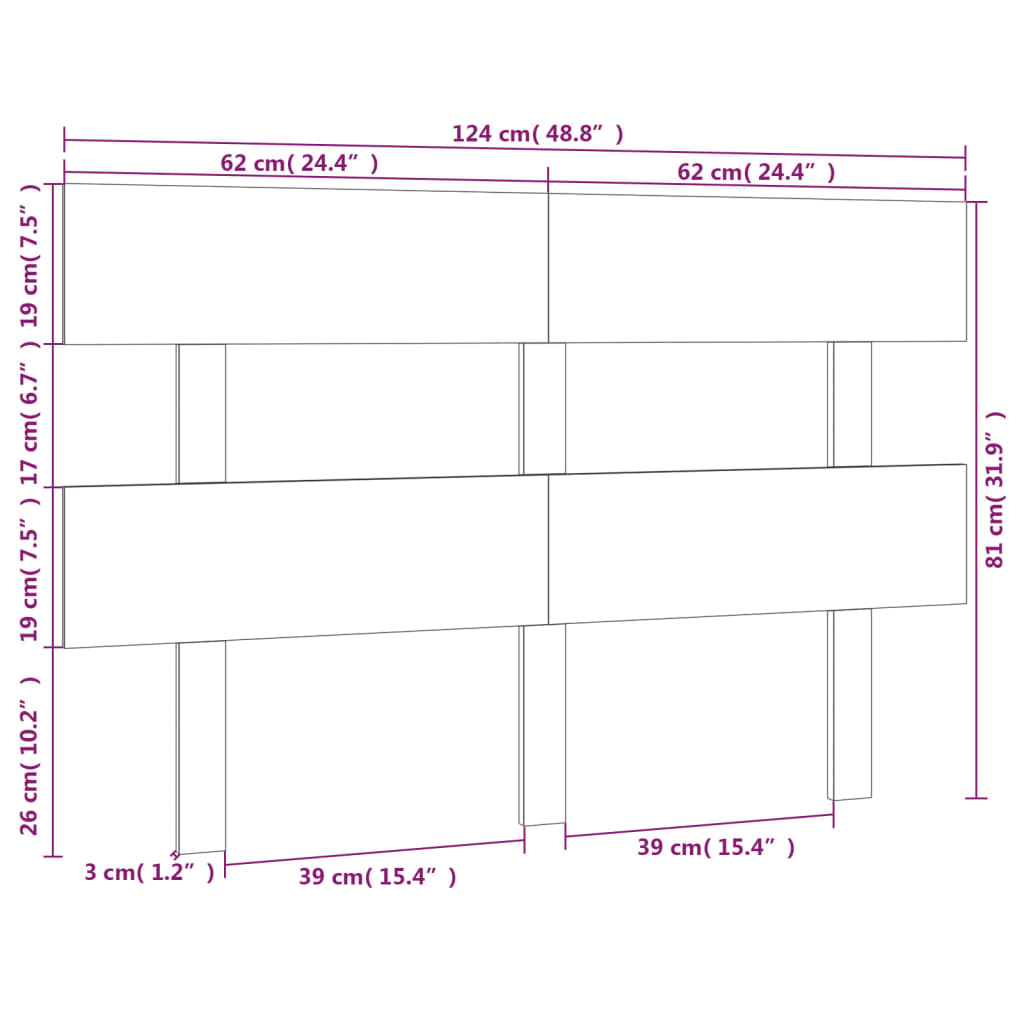 vidaXL Cabecero de cama madera maciza de pino gris 124x3x81 cm