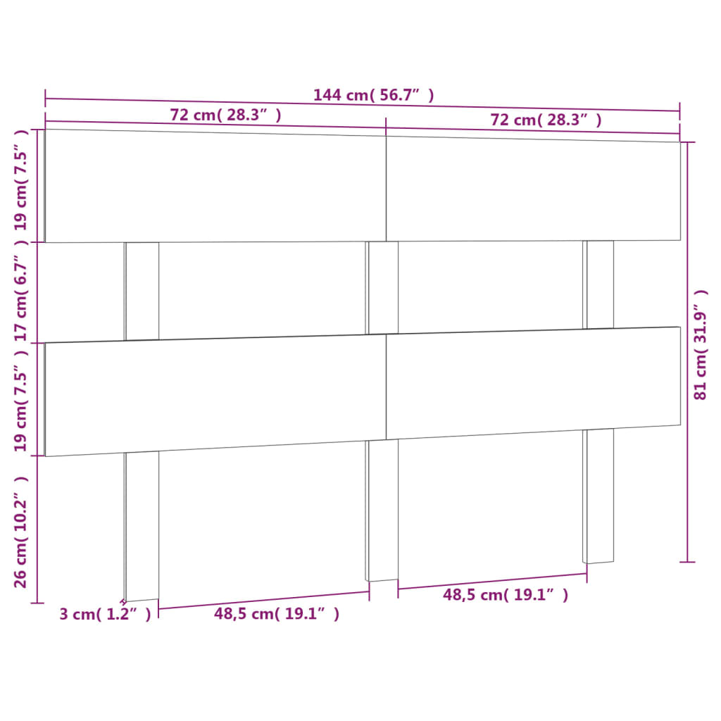 vidaXL Cabecero de cama madera maciza de pino gris 144x3x81 cm