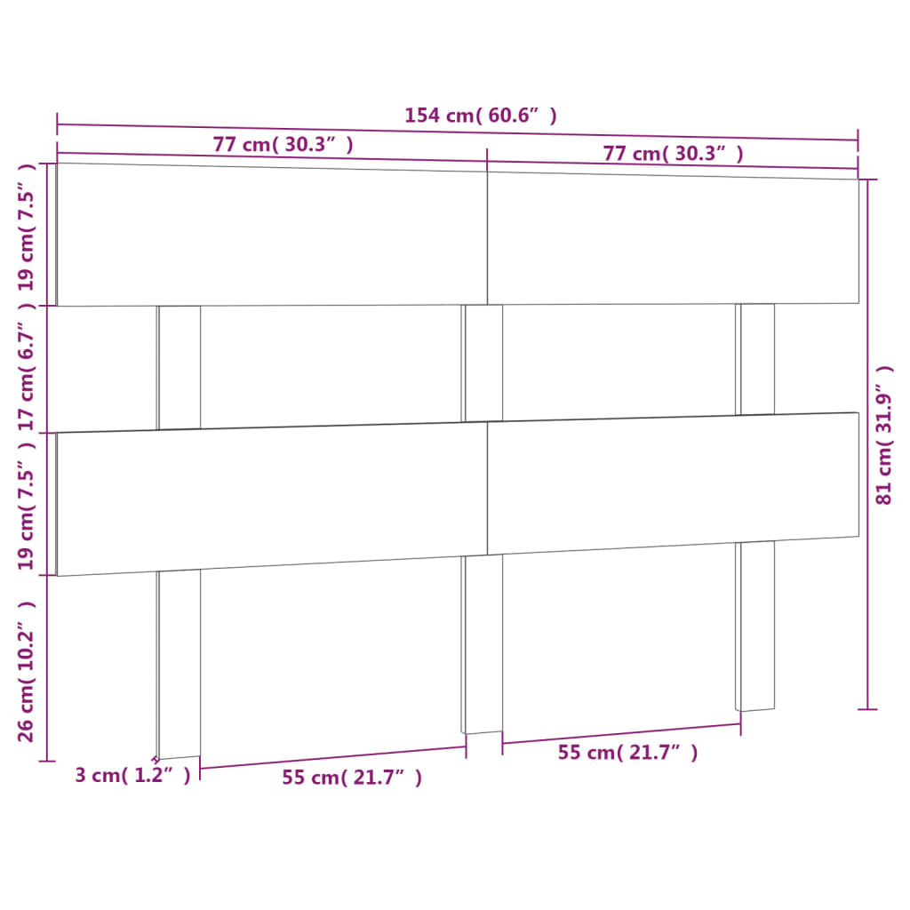 vidaXL Cabecero de cama madera maciza de pino gris 154x3x81 cm