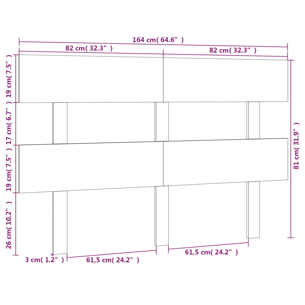 vidaXL Cabecero de cama madera maciza de pino gris 164x3x81 cm