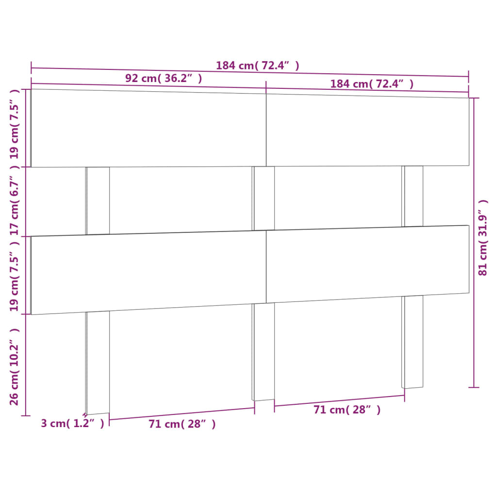 vidaXL Cabecero de cama madera maciza de pino 184,5x3x81 cm