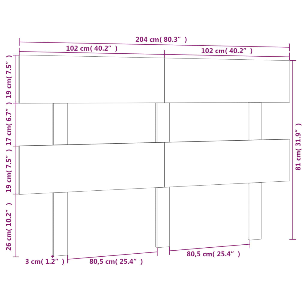 vidaXL Cabecero de cama madera maciza de pino marrón miel 204x3x81 cm