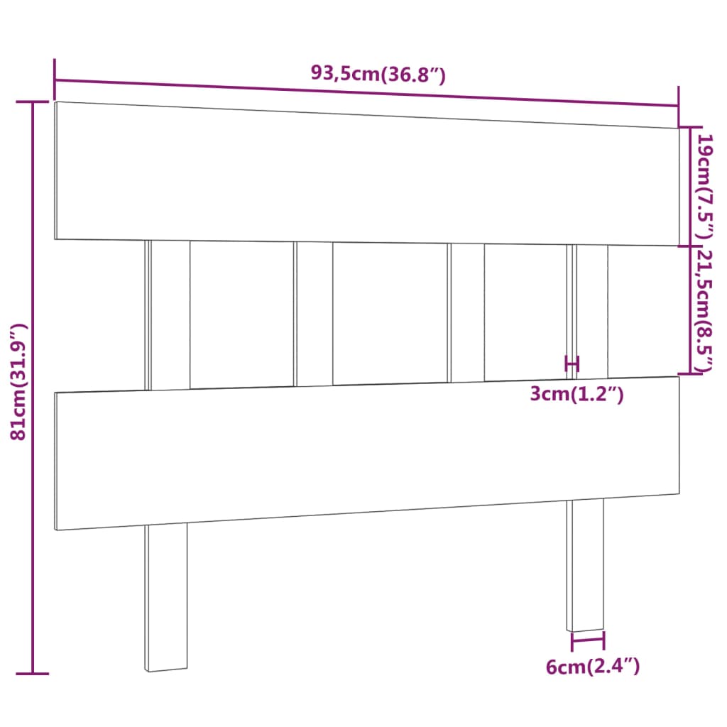 vidaXL Cabecero de cama madera maciza de pino 93,5x3x81 cm