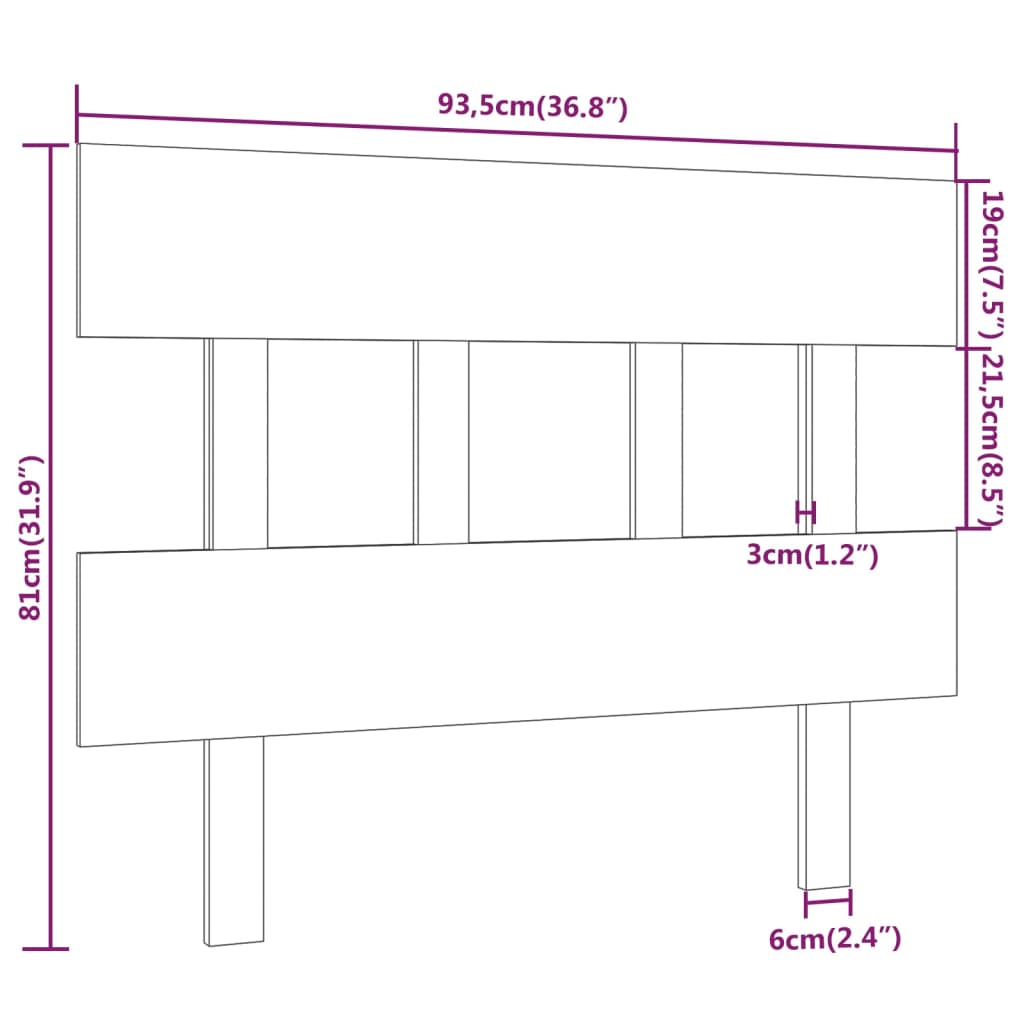 vidaXL Cabecero de cama madera maciza de pino gris 93,5x3x81 cm