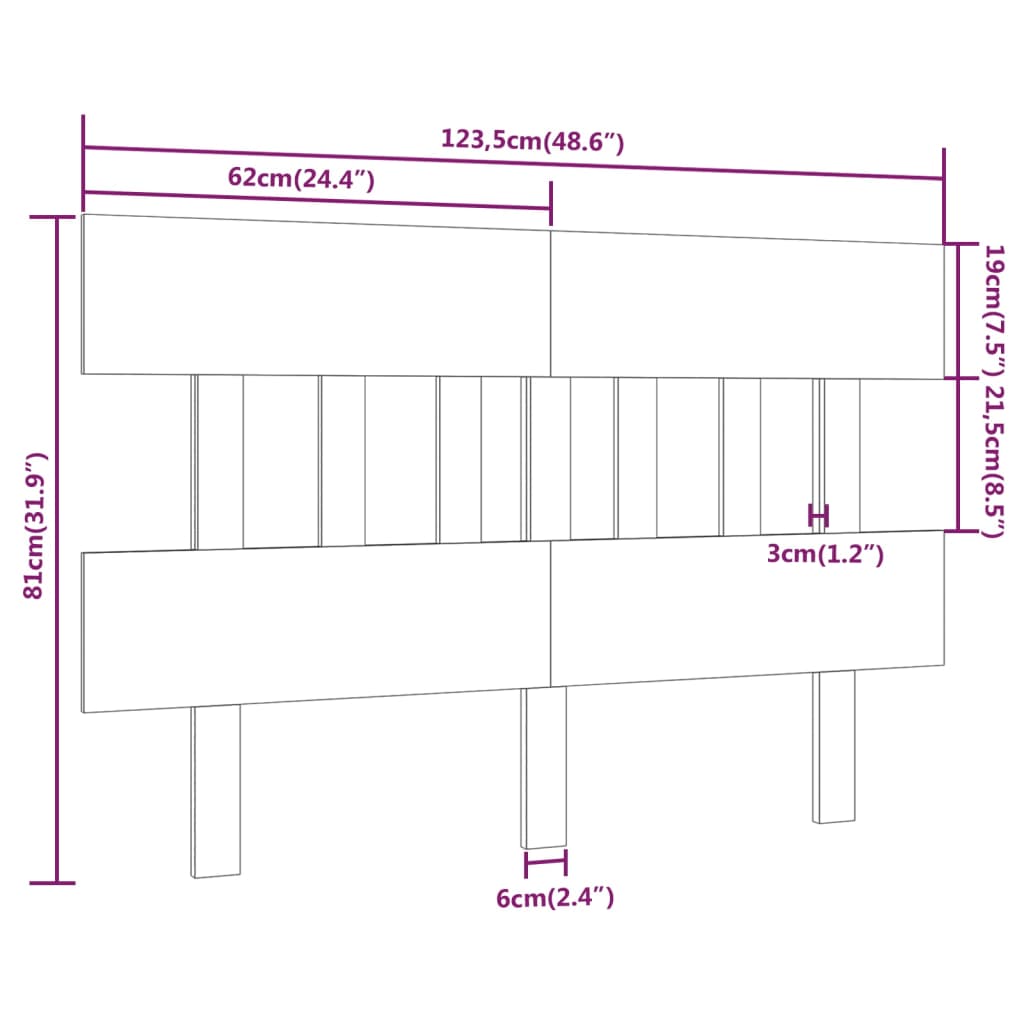 vidaXL Cabecero de cama madera maciza de pino blanco 123,5x3x81 cm