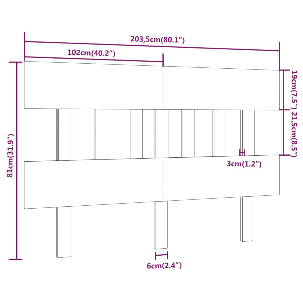 vidaXL Cabecero de cama madera maciza de pino 203,5x3x81 cm