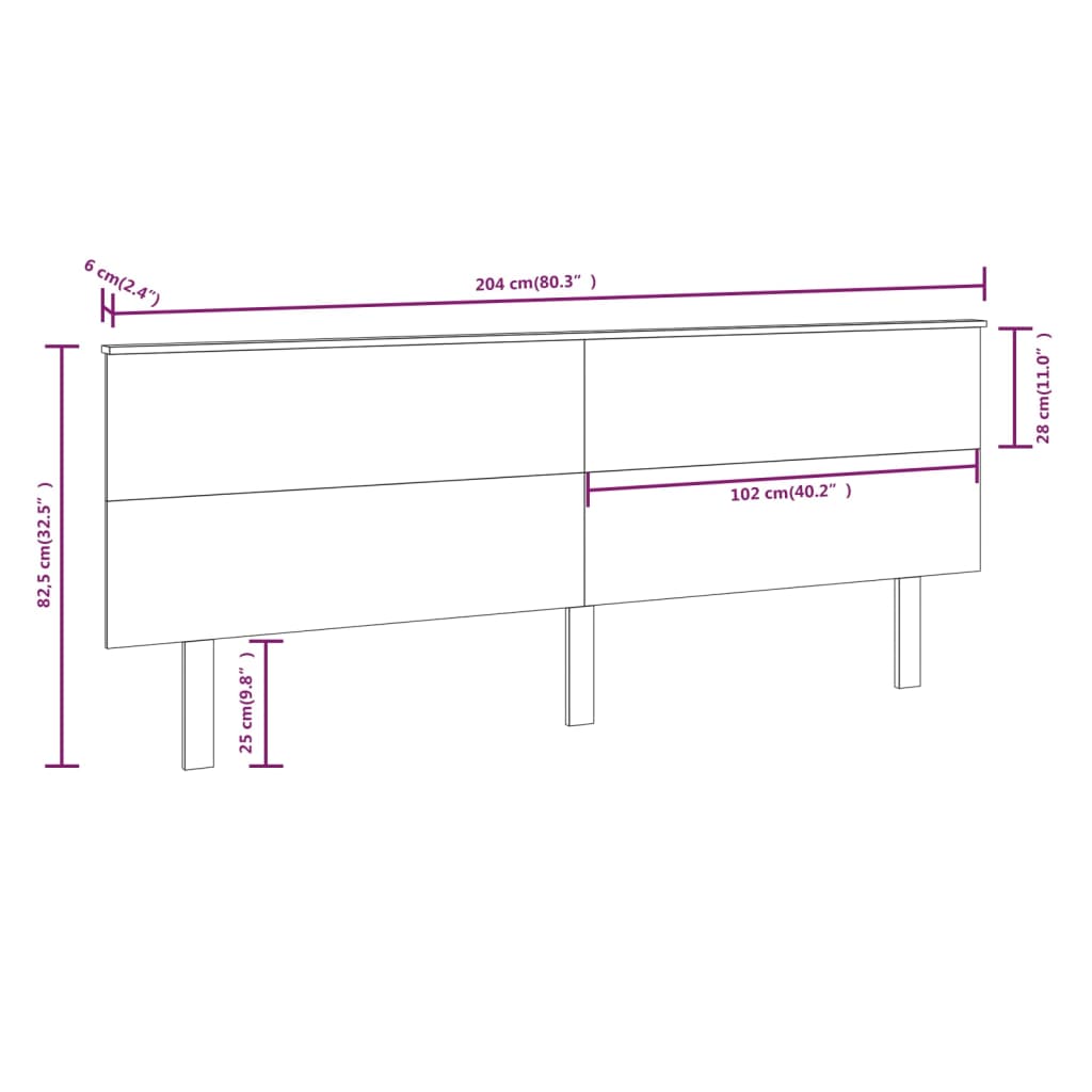 vidaXL Cabecero de cama madera maciza de pino negro 204x6x82,5 cm