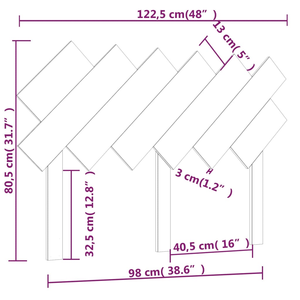 vidaXL Cabecero de cama madera maciza de pino 122,5x3x80,5 cm