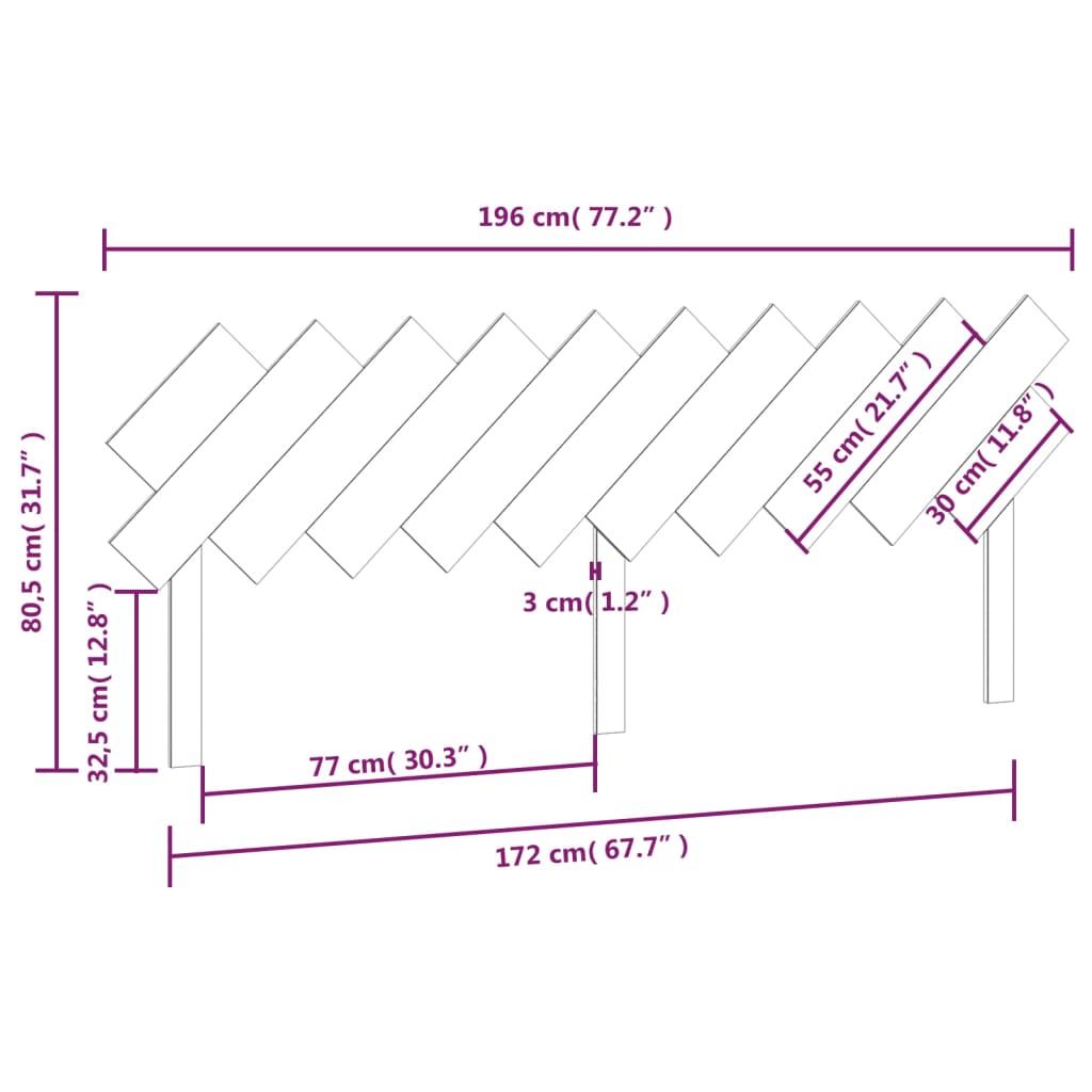 vidaXL Cabecero de cama madera maciza de pino 196x3x80,5 cm