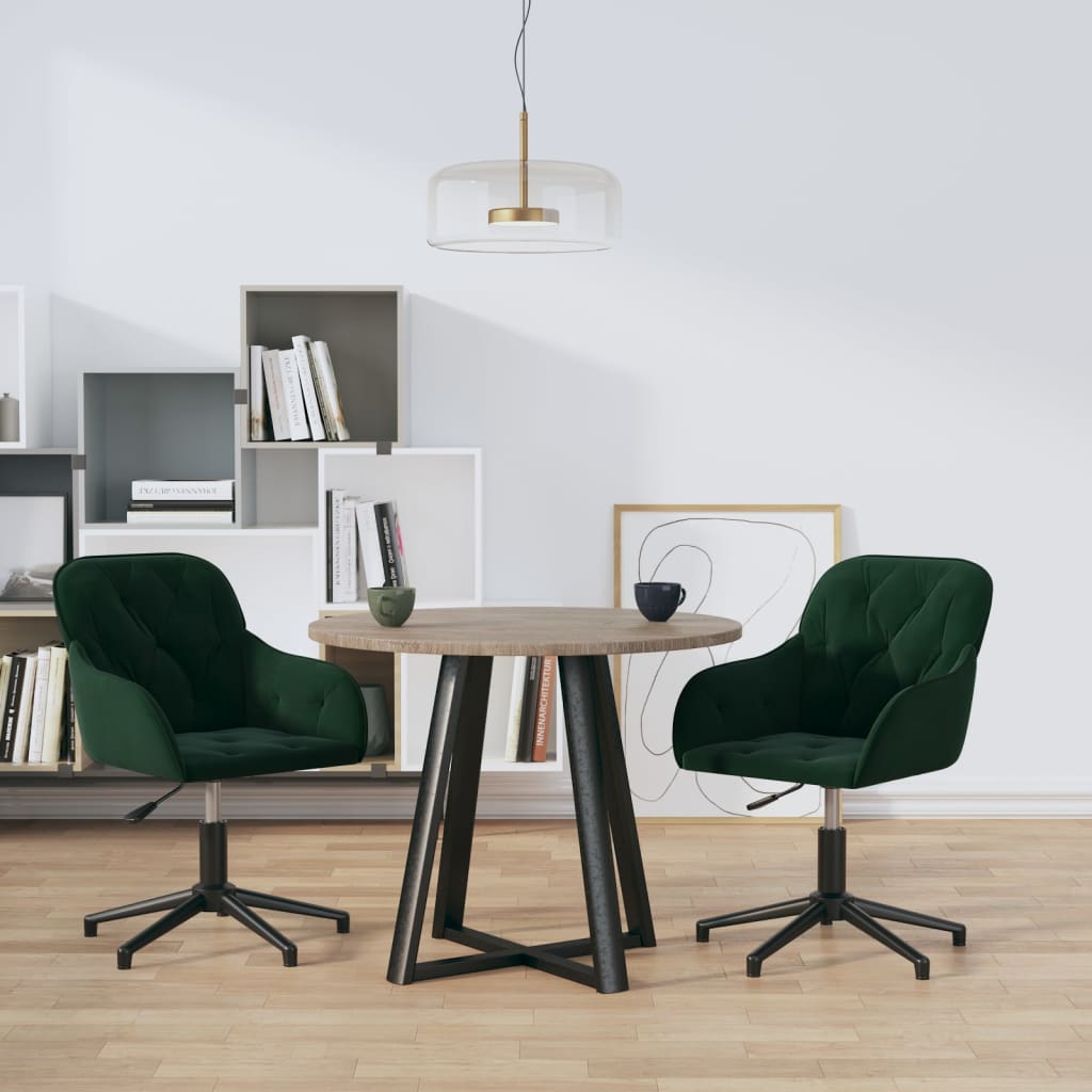 vidaXL Sillas de comedor giratorias 2 unidades terciopelo verde oscuro