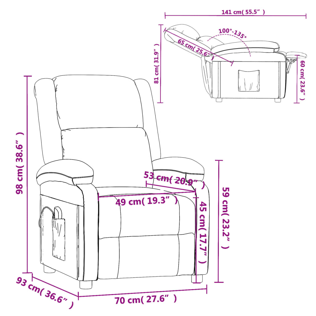 vidaXL Sillón de masaje de cuero sintético negro