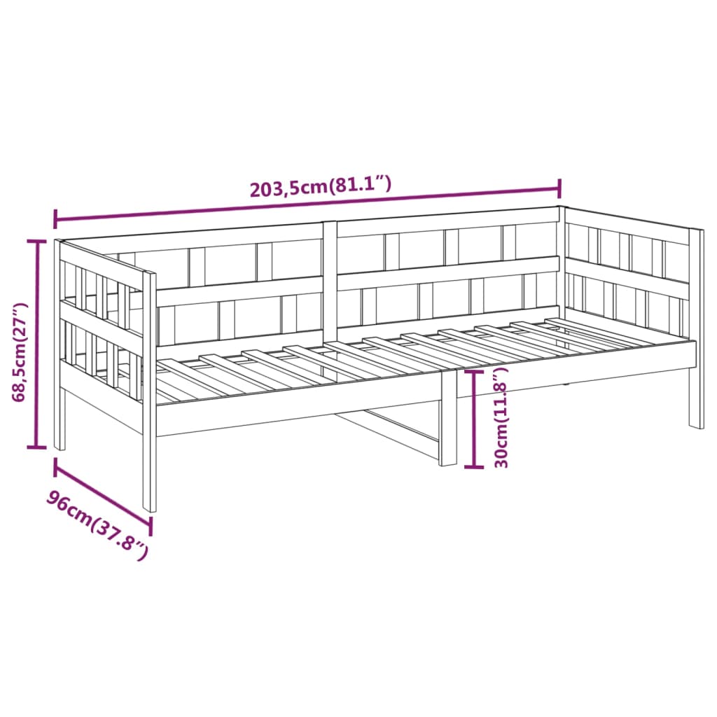 vidaXL Sofá cama sin colchón madera maciza de pino 90x200 cm