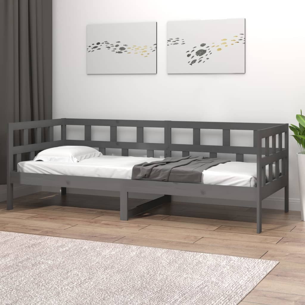 vidaXL Sofá cama madera maciza de pino gris 80x200 cm