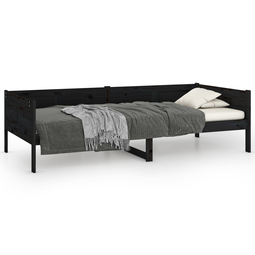 vidaXL Sofá cama madera maciza de pino negro 90x190 cm