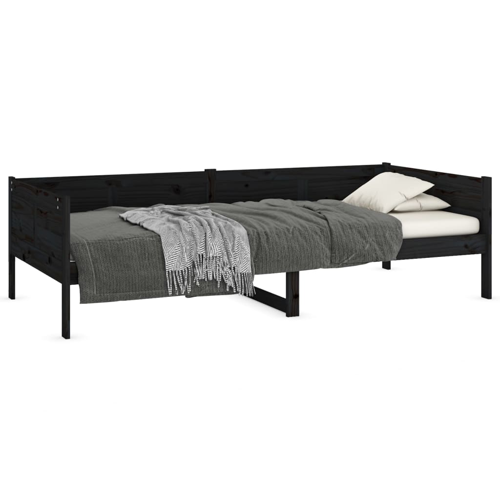 vidaXL Sofá cama madera maciza de pino negro 90x190 cm