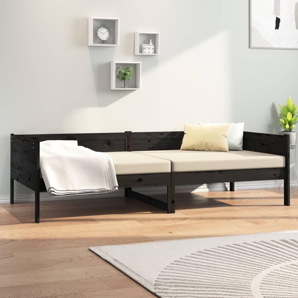 vidaXL Sofá cama madera maciza de pino negro 90x190 cm