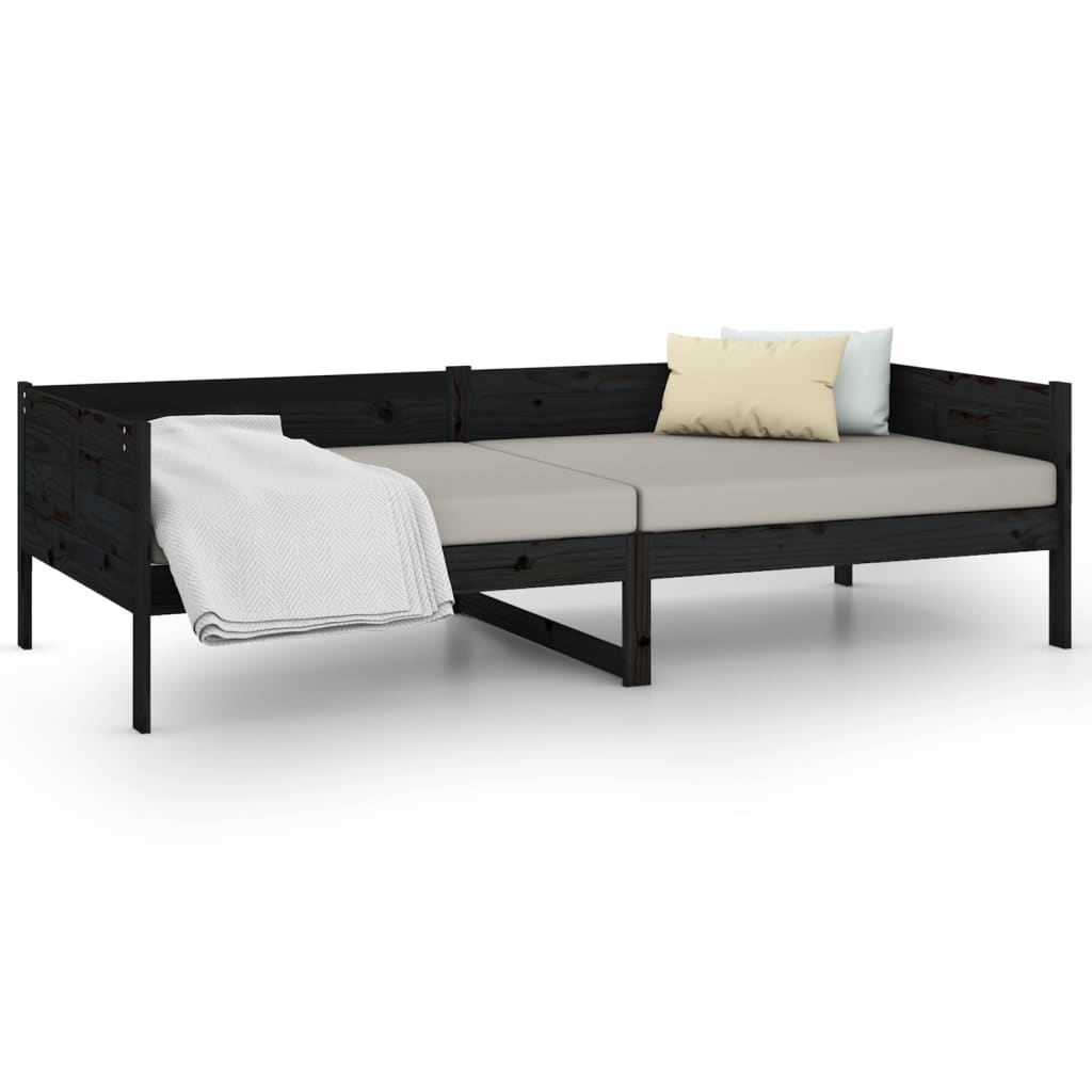 vidaXL Sofá cama madera maciza de pino negro 90x190 cm