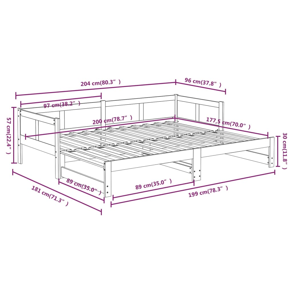 vidaXL Sofá cama extraíble sin colchón negro 2x(90x200) cm