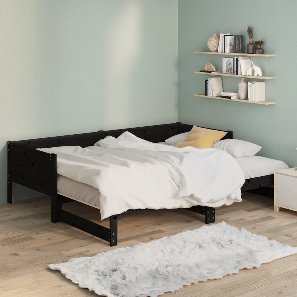 vidaXL Sofá cama extraíble sin colchón negro 2x(90x200) cm