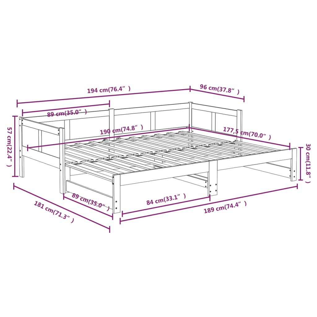 vidaXL Sofá cama extraíble sin colchón negro 2x(90x190) cm