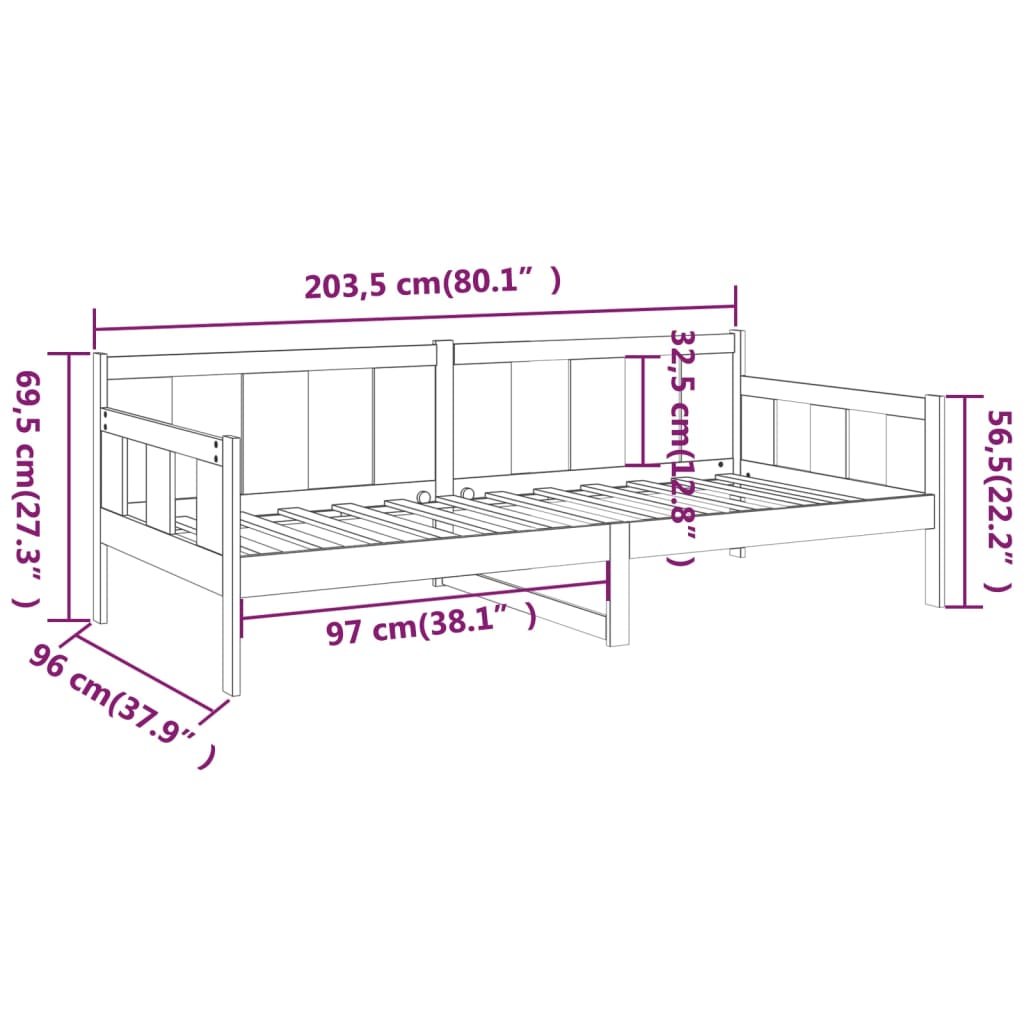 vidaXL Sofá cama sin colchón madera maciza pino marrón miel 90x200 cm