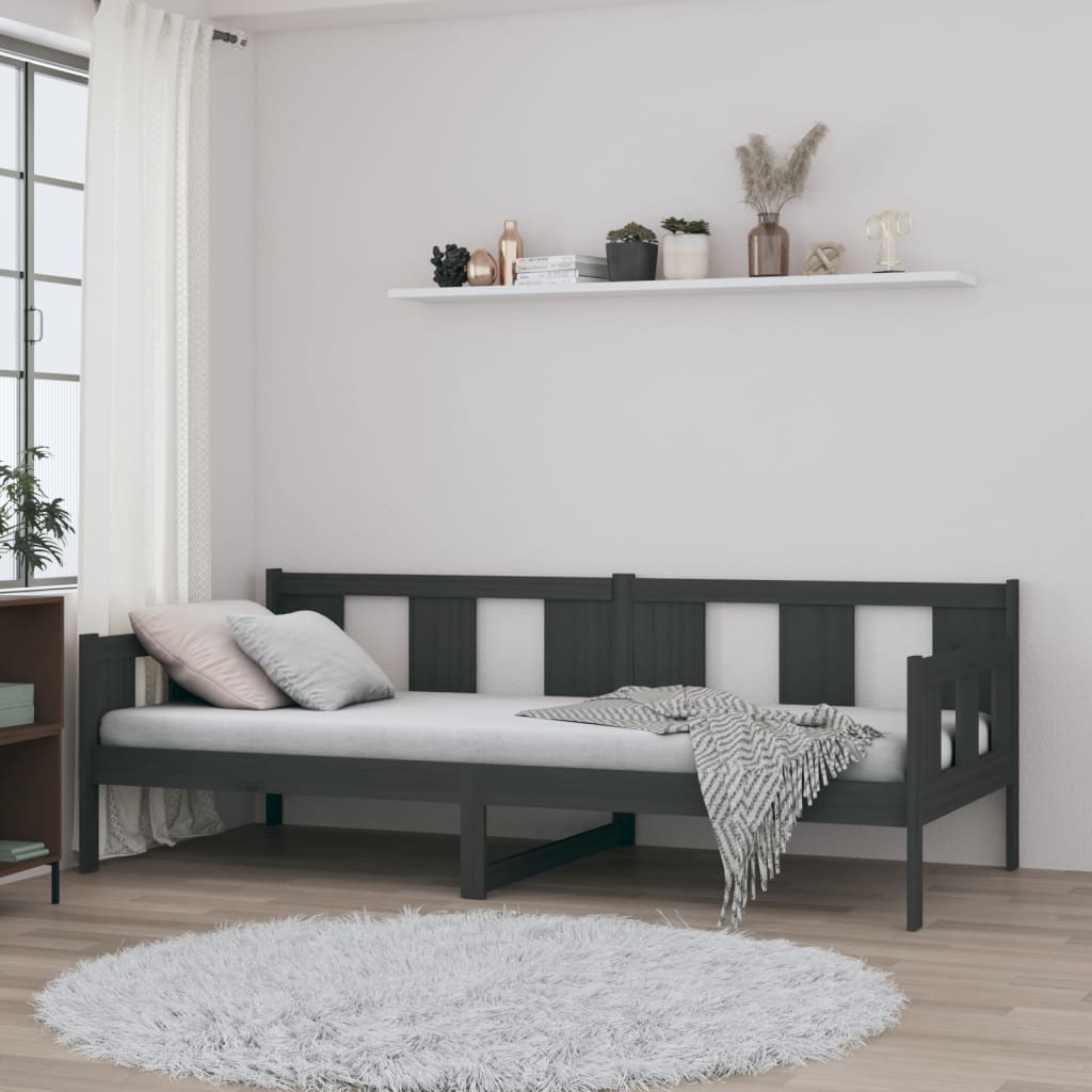 vidaXL Sofá cama madera maciza de pino gris 80x200 cm