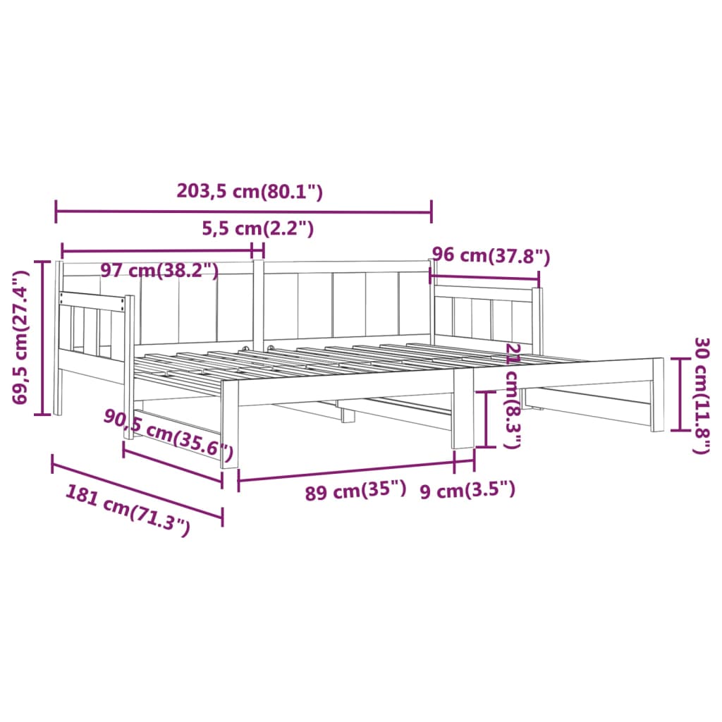 vidaXL Sofá cama extraíble madera maciza de pino 2x(90x200) cm