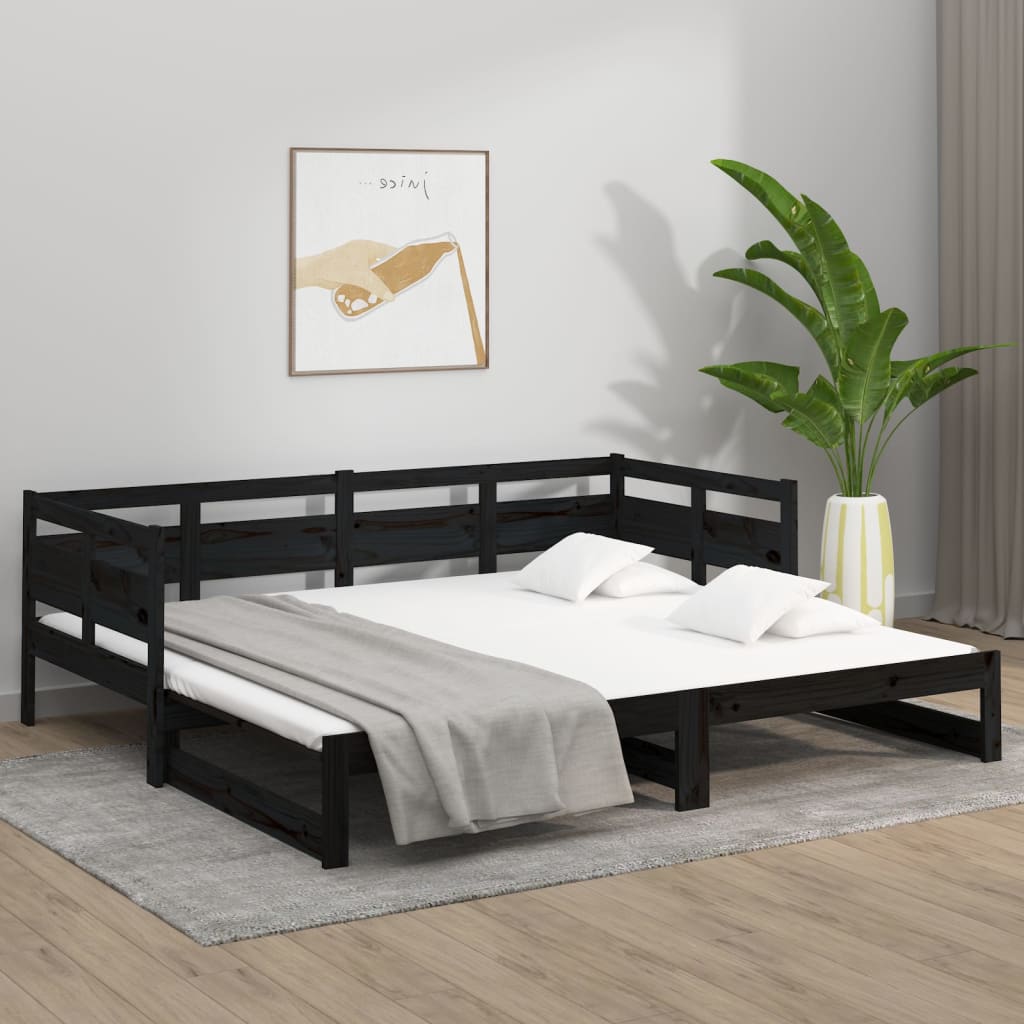 vidaXL Sofá cama extraíble sin colchón negro 2x(80x200) cm