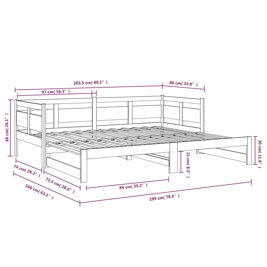 vidaXL Sofá cama extraíble sin colchón negro 2x(80x200) cm