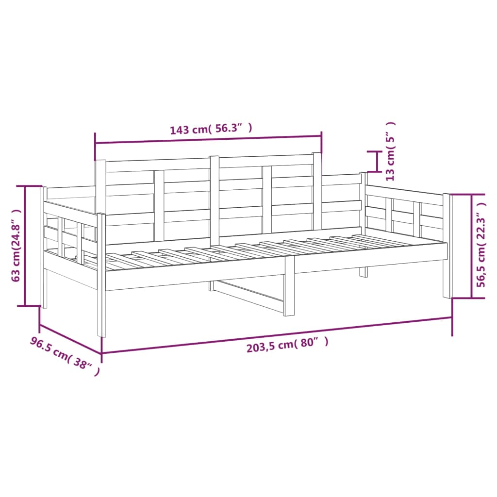 vidaXL Sofá cama sin colchón madera maciza de pino blanco 90x200 cm