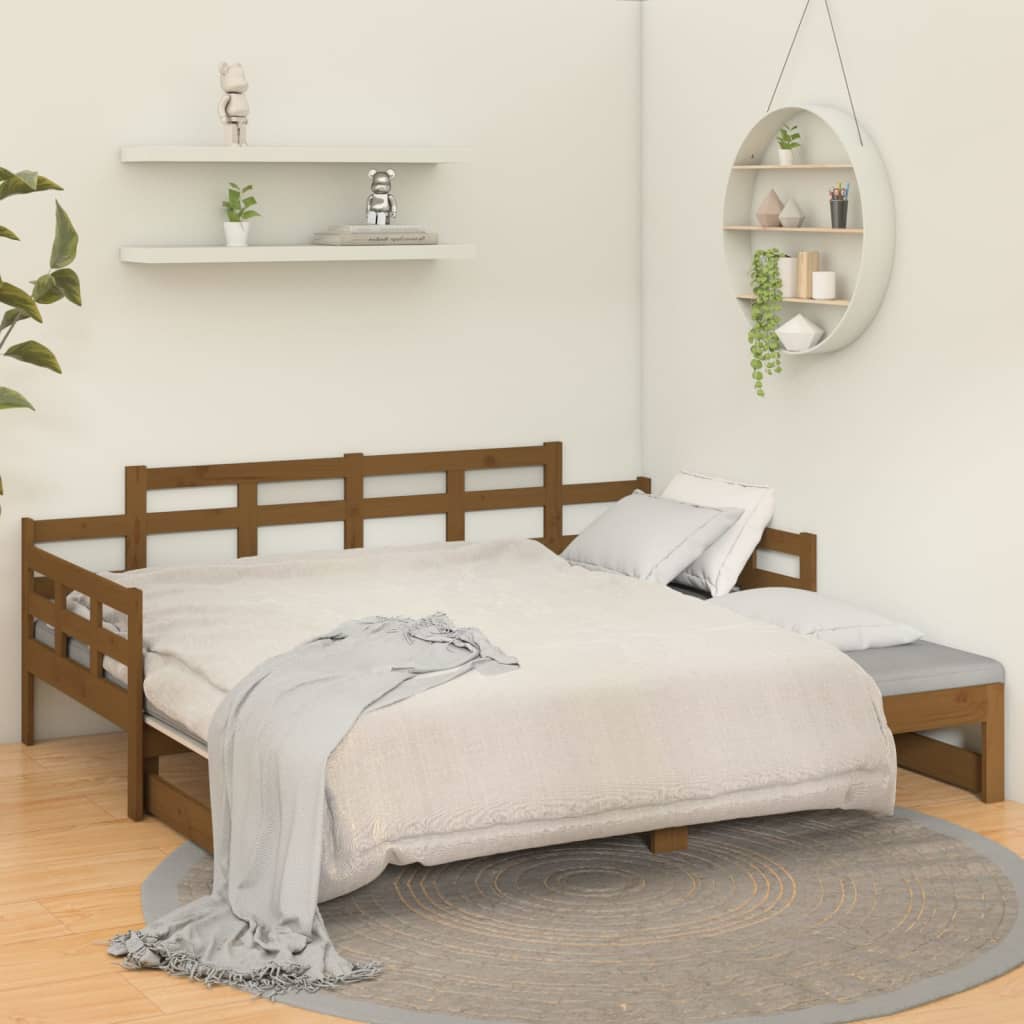 vidaXL Sofá cama extraíble madera maciza pino marrón miel 2x(90x200)cm