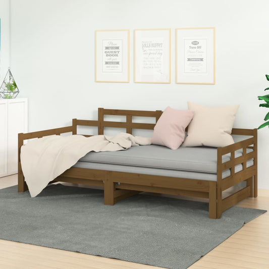 vidaXL Sofá cama extraíble madera maciza pino marrón miel 2x(90x200)cm