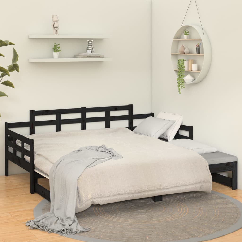 vidaXL Sofá cama extraíble sin colchón negro 2x(90x200) cm