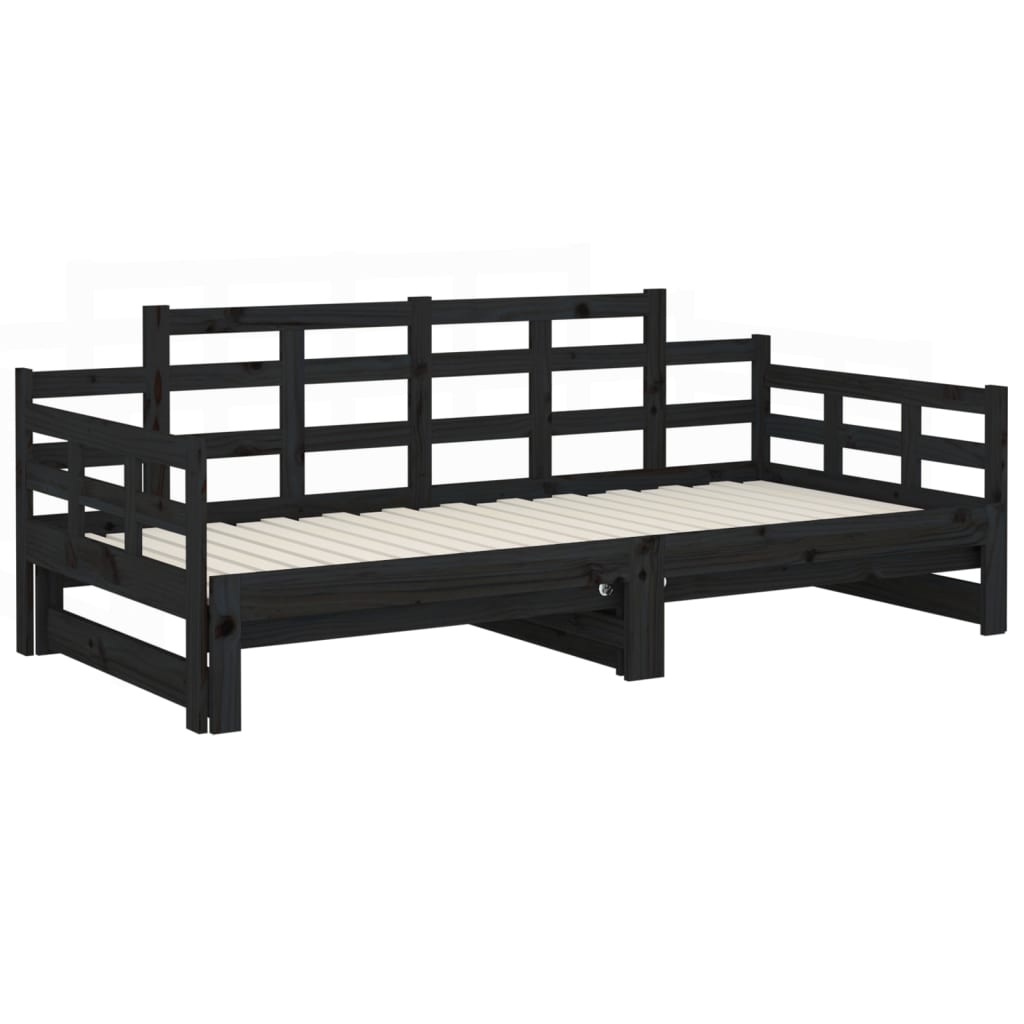 vidaXL Sofá cama extraíble madera maciza de pino negro 2x(80x200) cm