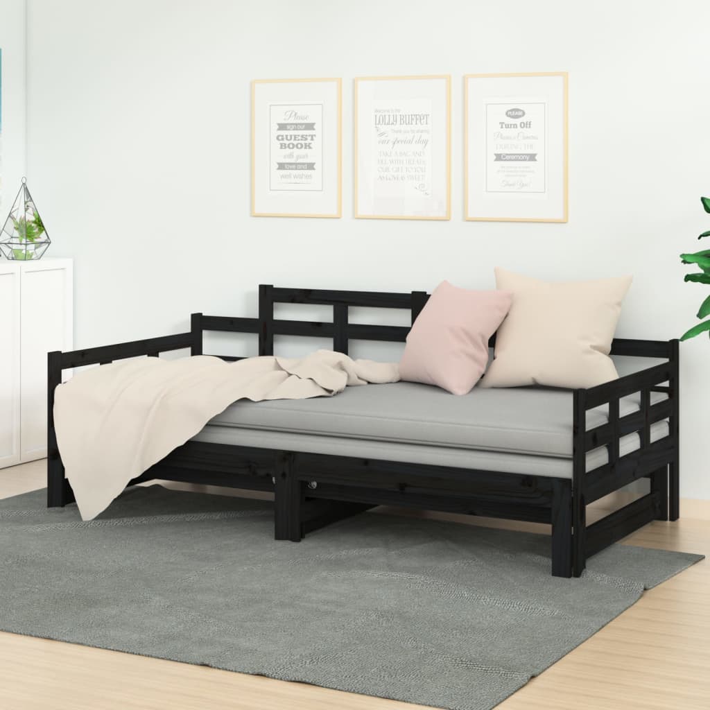 vidaXL Sofá cama extraíble madera maciza de pino negro 2x(80x200) cm