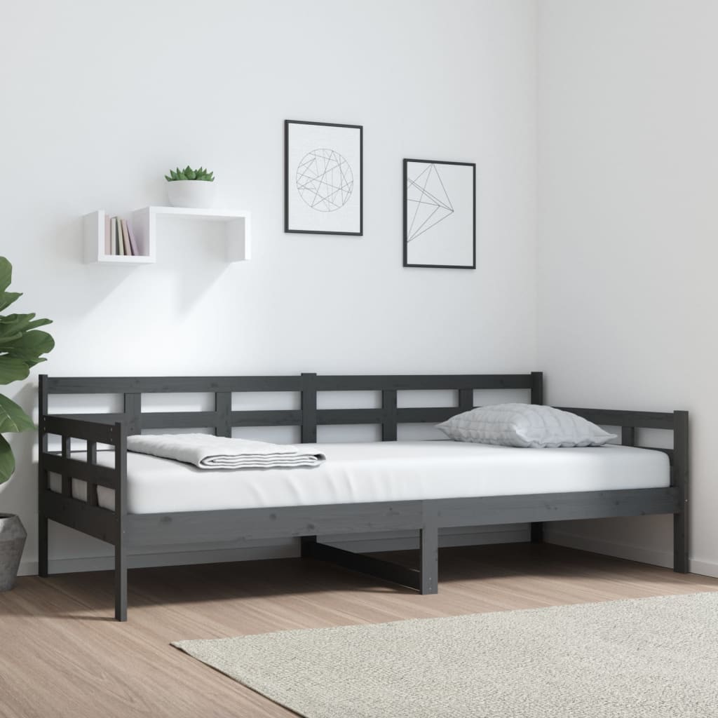 vidaXL Sofá cama sin colchón madera maciza de pino gris 90x200 cm