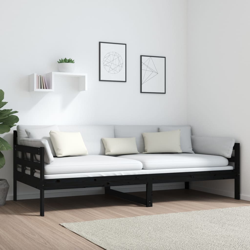 vidaXL Sofá cama sin colchón madera maciza de pino negro 90x200 cm