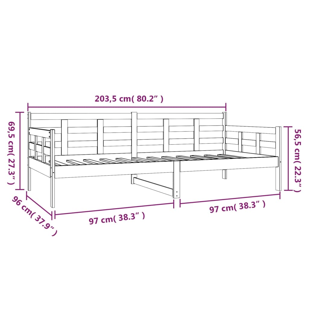 vidaXL Sofá cama sin colchón madera maciza de pino negro 90x200 cm